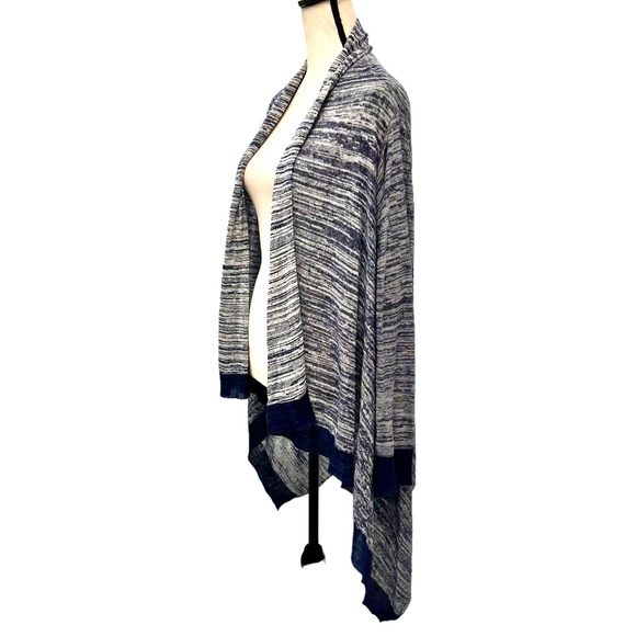 DKNY PURE BLUE AND WHITE OPEN KNIT CARDIGAN ASYMMETRICAL HEM SPACE DYE - Picture 3 of 15